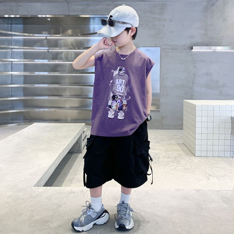 Toddler Boys Clothing For Middle And Large Children Summer Children Summer Style Boys Mid Length Pants Two Piece Suit_voghion.com