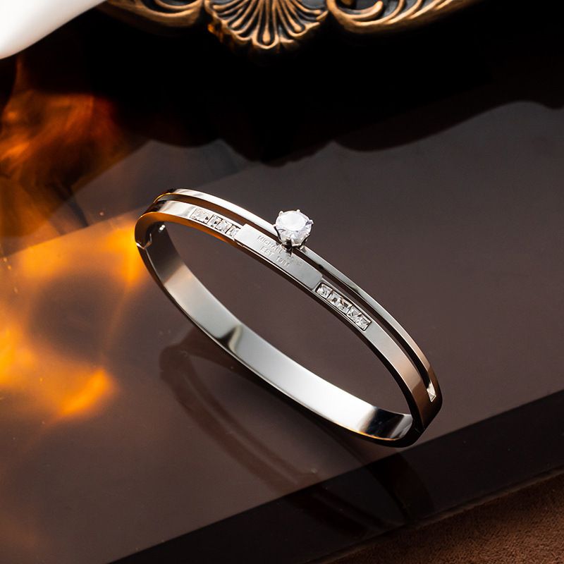 New super flash double row diamond zircon single diamond rose gold bracelet hipster personality titanium steel bracelet women's jewelry_voghion.com
