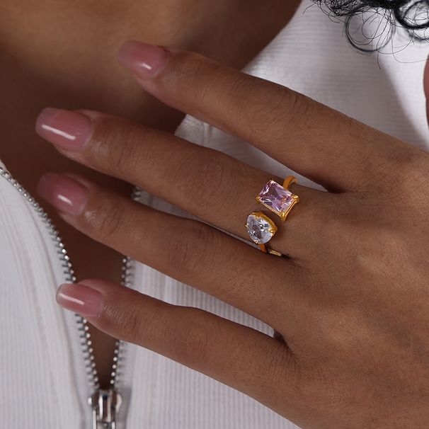 Accenti geometrici in zircone, gioielli impilabili leggeri da indossare tutti i giorni, anello aperto regolabile in acciaio al titanio ipoallergenico per_voghion.com