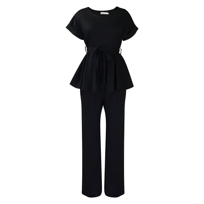 Frauen sommer einfarbig strap tops hohe taille weite bein hosen mode lässig außenhandel anzug_voghion.com