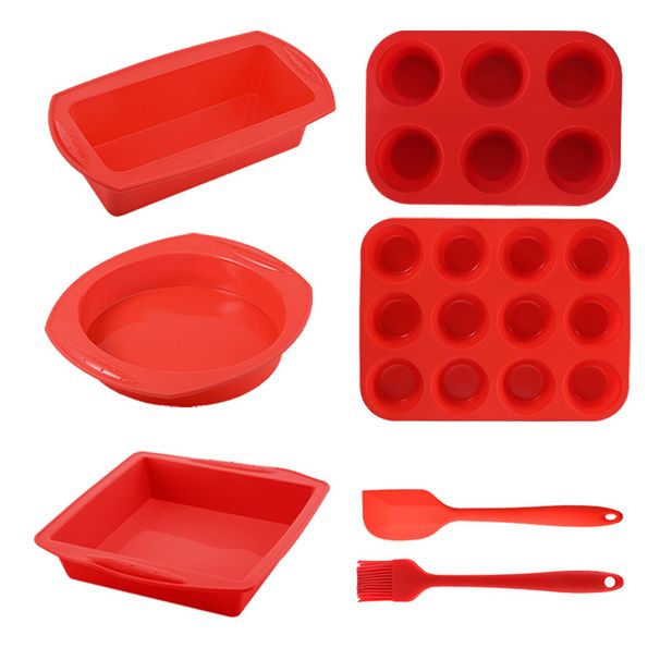 Silicone Cake Mold Set 6 piece Square Round Silicone Baking Tray Silicone Muffin Cup Baking Utensils_voghion.com