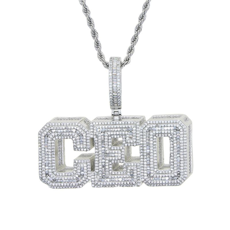 Hip Hop Neue Herren- und Damenmodeschmuck voller Diamanten CEO Brief Anhänger Halskette Modeschmuck_voghion.com