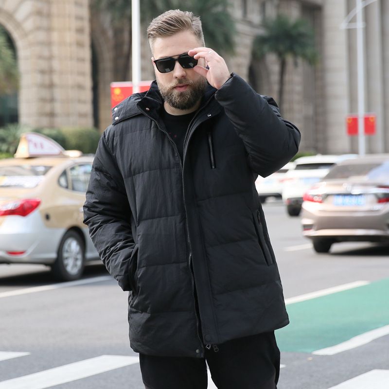 Oversized Down Jacket For Men – Longline Stand Collar Coat (XL-10XL, 90% White Duck Feather, Windproof, Anti-Wrinkle, Multi-Pocket Design)​_voghion.com