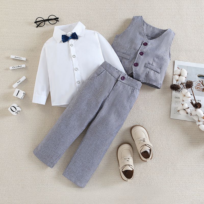 Children's Clothing Wholesale Spring And Autumn Style Suit Vest Shirt Trousers Preppy Style Children's Dress Boy Gentleman Suit_voghion.com