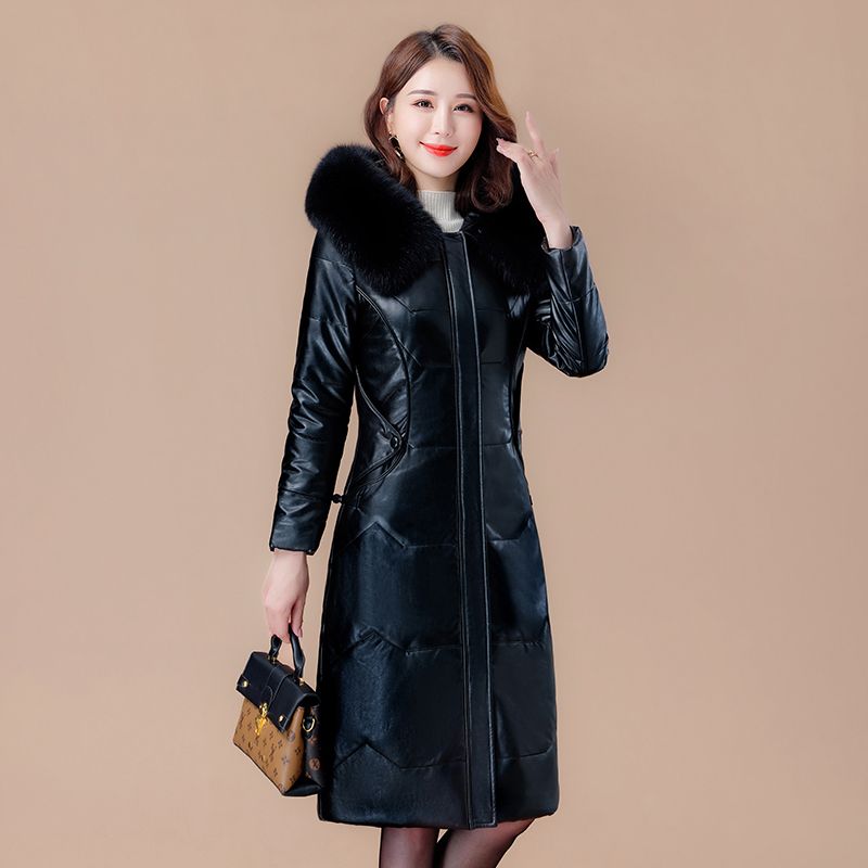 Winter thick fox fur plus size leather stylish Haining down jacket, middle-aged mother's outfit, women's long style_voghion.com