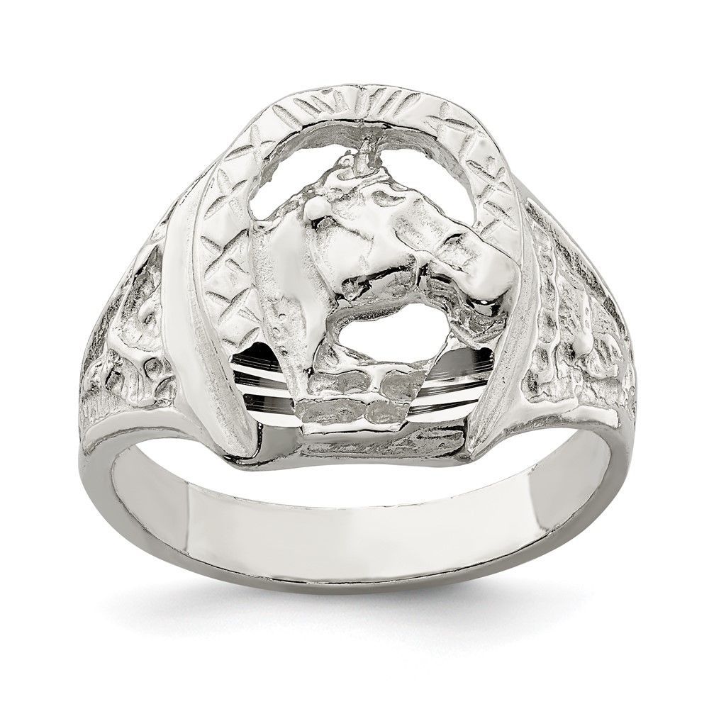 Sterling Silver Horseshoe With Horse Head Ring_voghion.com