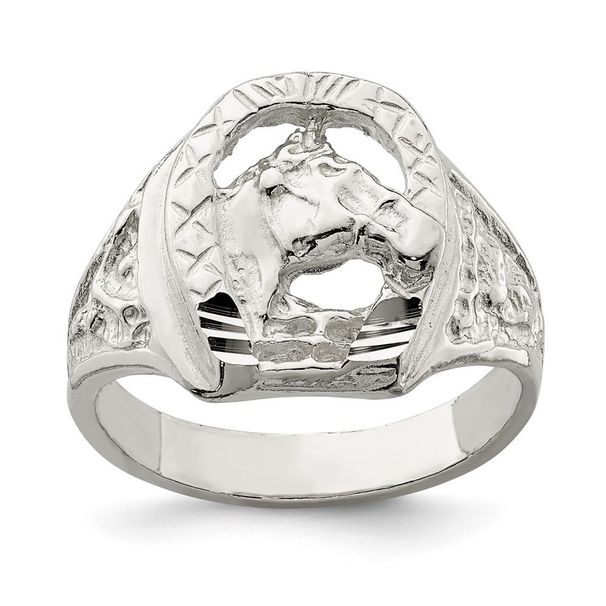 Sterling Silver Horseshoe With Horse Head Ring_voghion.com