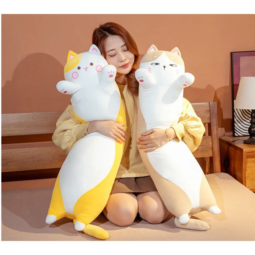 Plīša rotaļlieta radošam kaķim, garš spilvens, spilvens, kāju skava, nomierinošs miegs, noņemama un mazgājama auduma lelle_voghion.com