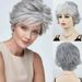 Synthetische Clip-in-Perücken Damen Kurz Lockig Silbergrau Oma Grau Reverse Curling Kopfschmuck Rose Network_voghion.com