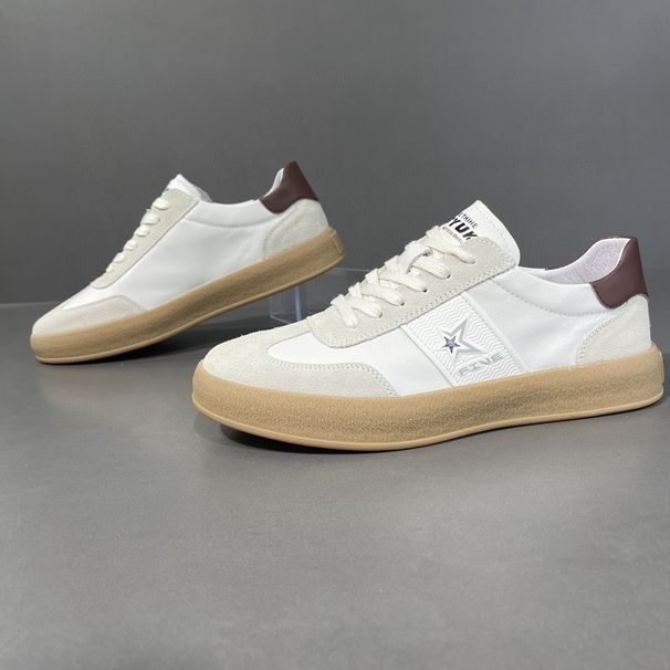 Echtes Leder Board Casual Daily Sports, junge Leute, Schnürschuhe kleine weiße Schuhe für Männer, deutsches Training, Forrest_voghion.com