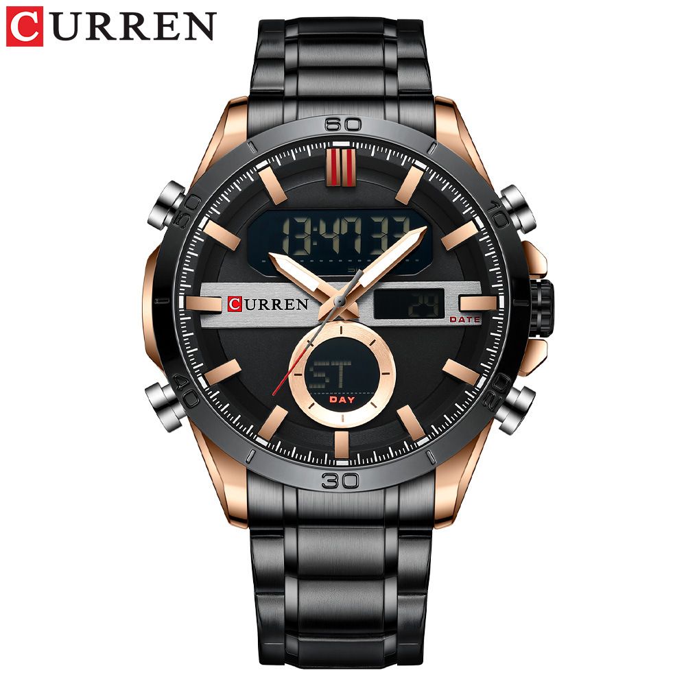 Men's Digital Analog Sports Watch With Waterproof Functionality, Round Dial, Quartz Movement, Alloy Strap For Business And Casual Wear_voghion.com