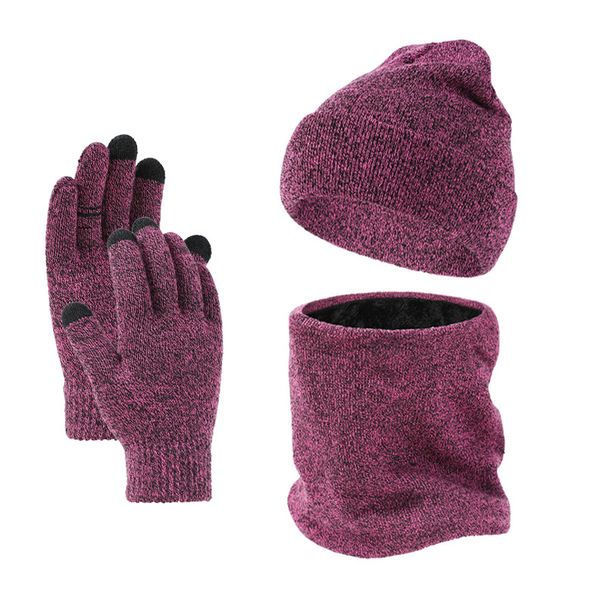 Wintermütze, Schal und Handschuhe, dreiteiliges Set für Herren, Strickmütze plus samtige Winterwollmütze und Schal_voghion.com