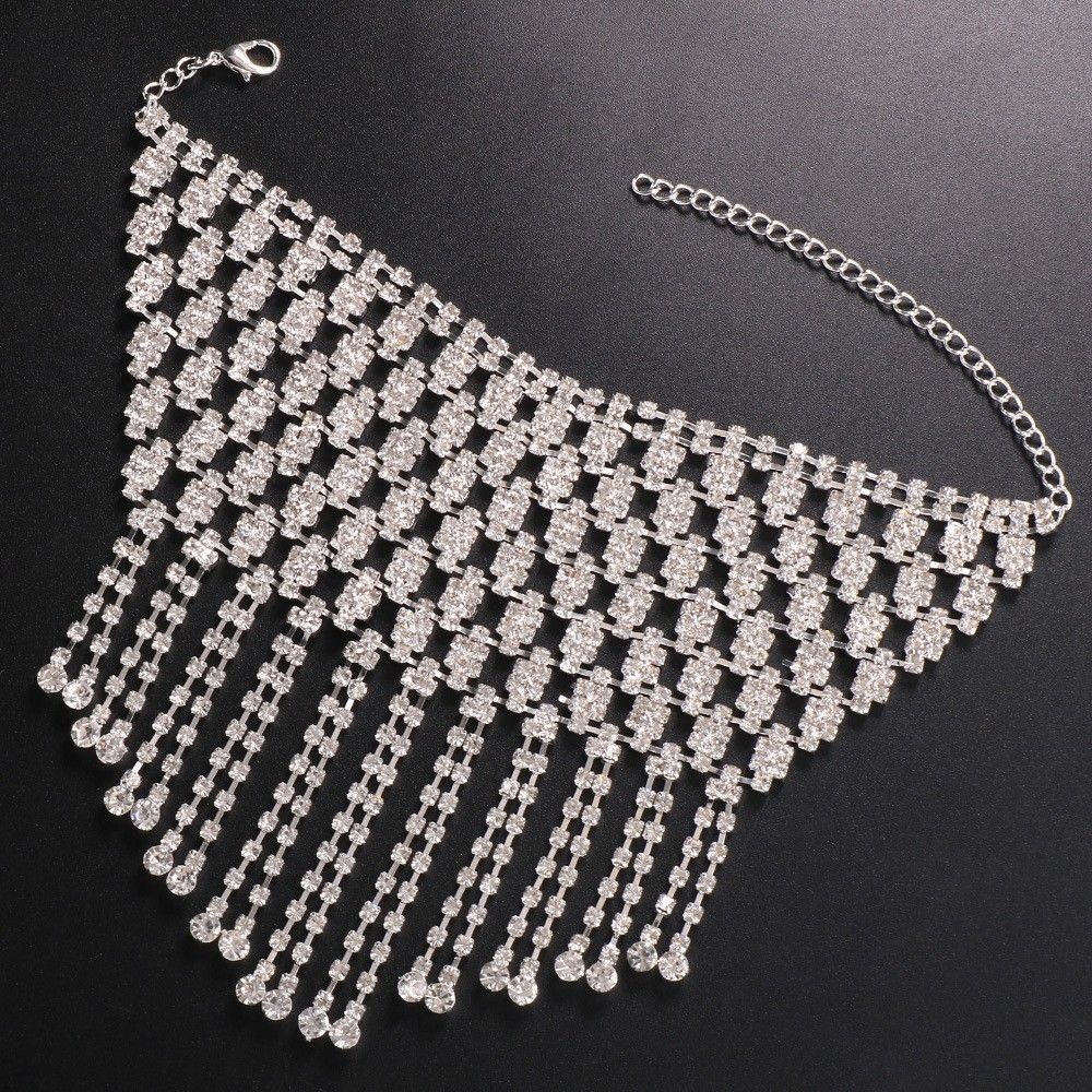 Exaggerated Multi-Row Mesh Rhinestone Back-of-Hand Chain Jewelry Personality Fashion Super Shiny Tassel Full Diamond_voghion.com