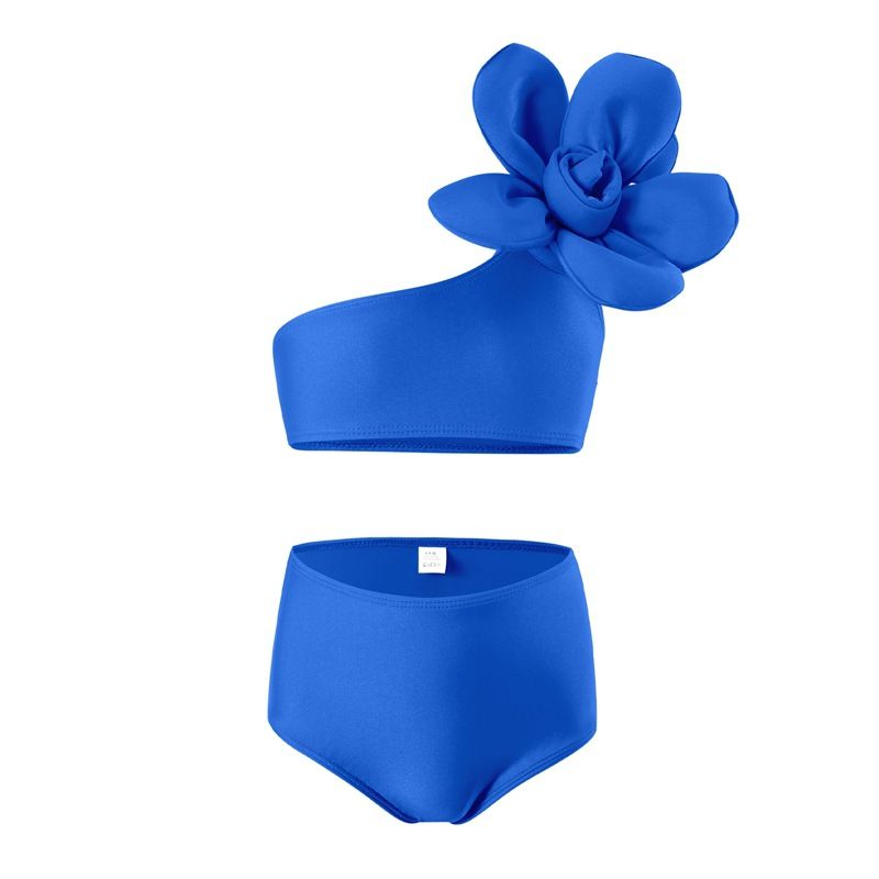 Maillot de bain familial maillot de bain pour enfants dans les petits enfants mignon couleur unie fendu en trois dimensions grande fleur maillot de bain_voghion.com