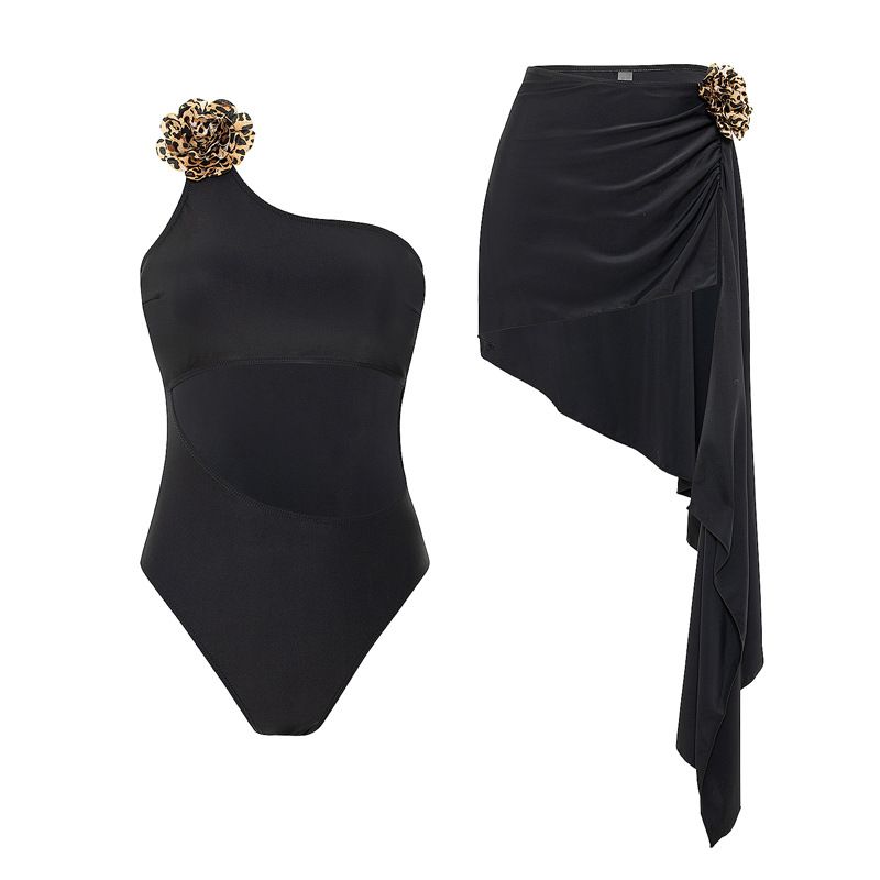 Maillot de bain une pièce pour femme, couleur unie, imprimé léopard, épaules dénudées, ajouré, sexy, deux pièces_voghion.com