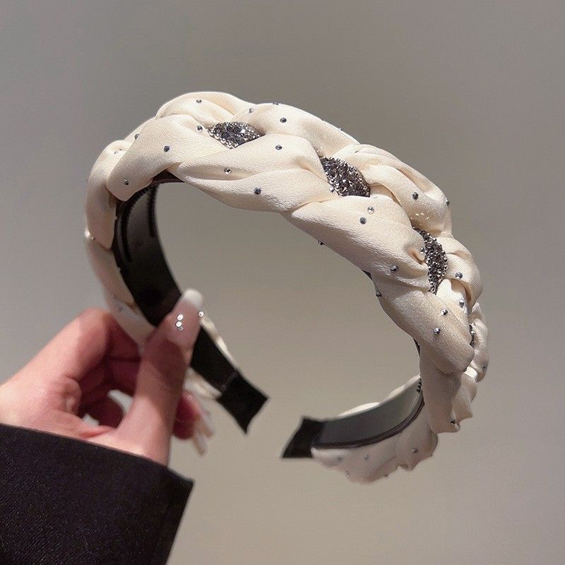 Svart Beige Strass Twist Pannband Kvinna Hög Sense Gå Ut Mångsidig Hårnål Huvudbonad Ansiktstvätt Smink Tryck Hår Pannband Hår Bundle_voghion.com
