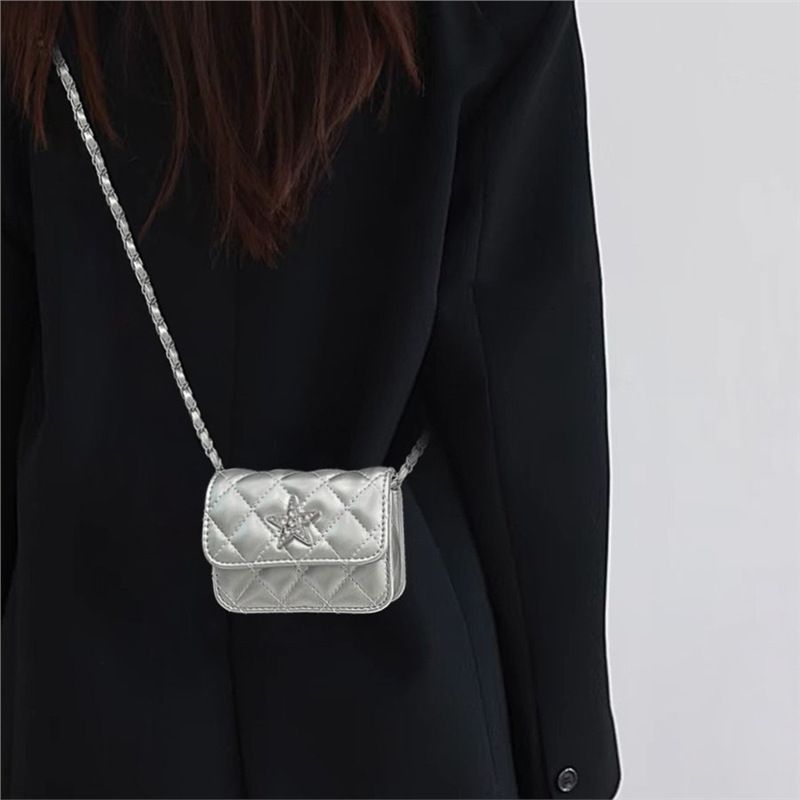 2025 Style Silver Star Chain Mini Small For Women Compact And Exquisite Crossbody Coin Purse Lipstick Waist Bag_voghion.com