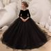 Mädchen Neue Trailing Leistung Abendkleid Süße Stickerei Host Klavier Prüfung Graduierung Prinzessin Kleid Schwarz_voghion.com