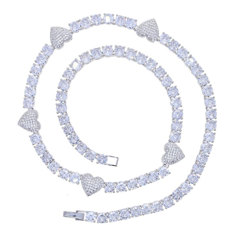 Bijouset fir Männer, Moudkette, Häerzfërmeg Zirkonanhänger, Tennisschmuck_voghion.com
