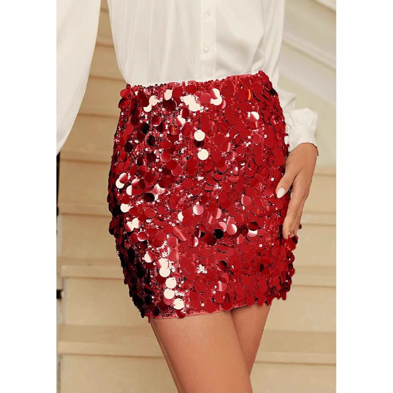 Verve International Station Pailletten Damen Modischer Sexy A-Linien-Rock Elegant Trendy Hohe Taille_voghion.com