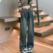Zementgraue weite Jeans für Damen im Herbst, neue hoch taillierte amerikanische gerade Beinhose, lockere und vielseitige hängende Bodenhose_voghion.com