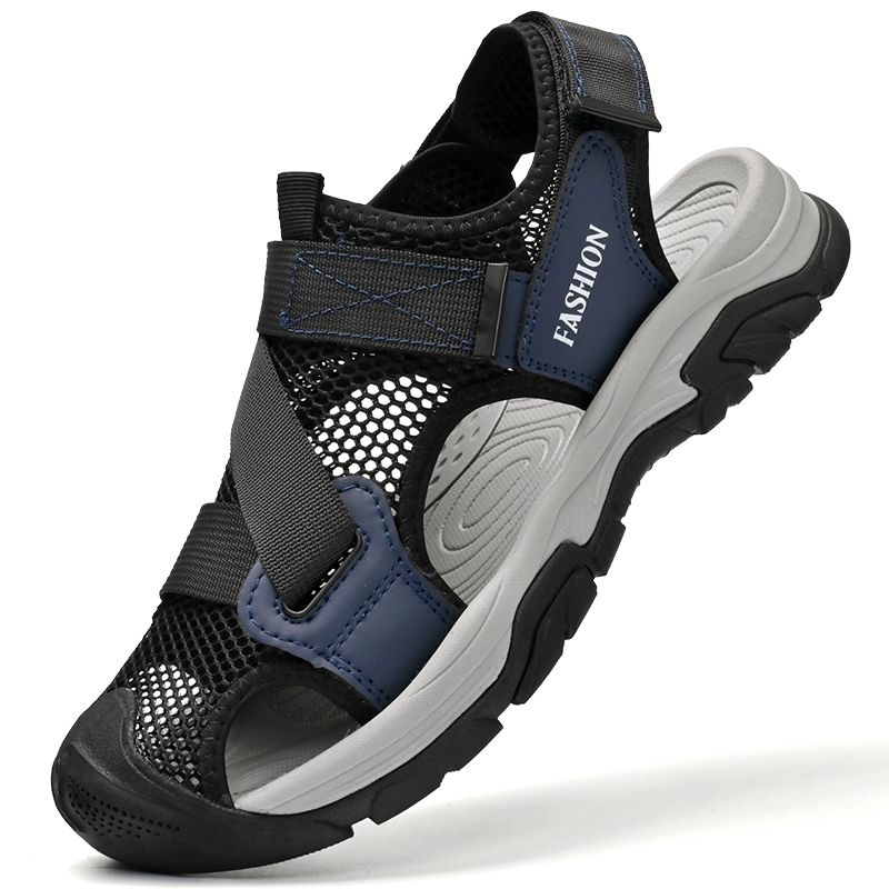 2024 Summer Men's Large Size Sandals Outdoor Beach Shoes Velcro Toe Sandals Head Layer Leather Breathable Casual Shoes_voghion.com