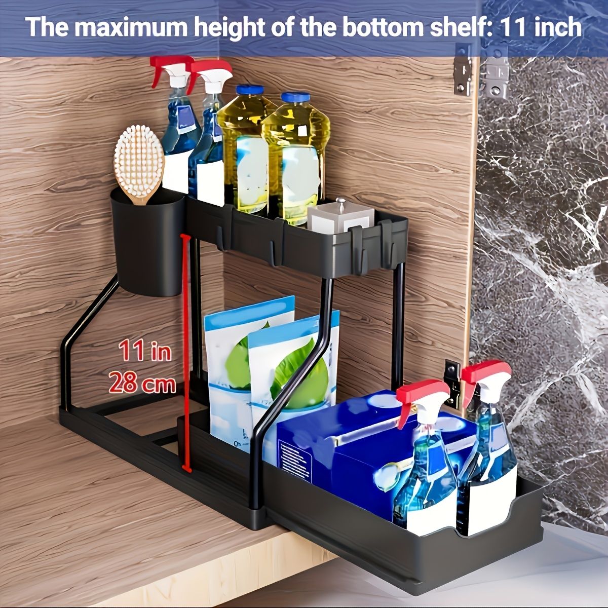 Space Saving 2 Tier Pull Out Storage Box Durable Large Capacity Kitchen Bathroom Essential Drawer Organizer_voghion.com