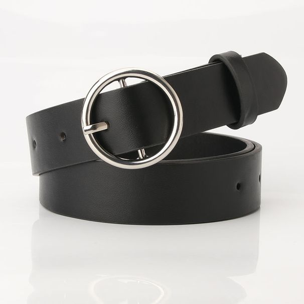 simple and versatile black student jeans with classic round buckle belt  _voghion.com