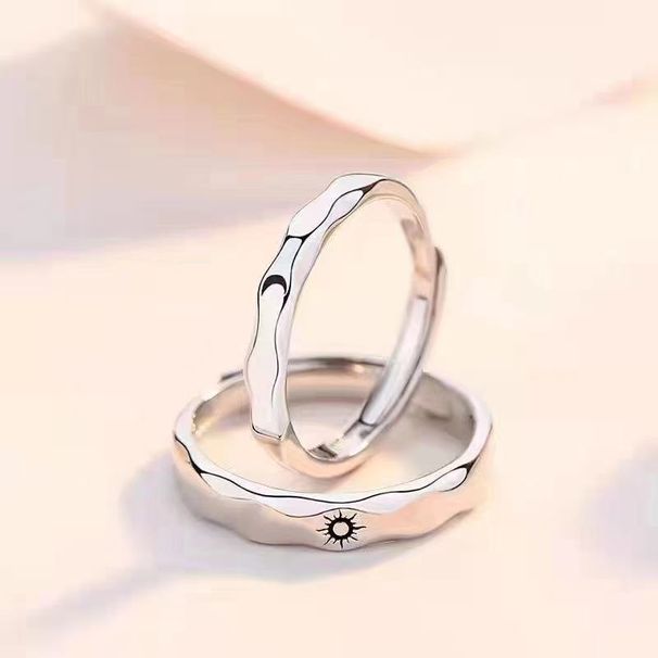 Güneş ve Ay Çift Yüzükler Gümüş Bir Çift Gevşek Toka Aşk Jetonları Niş Tasarım Uzun Mesafe İlişki Açık Yüzükler_voghion.com