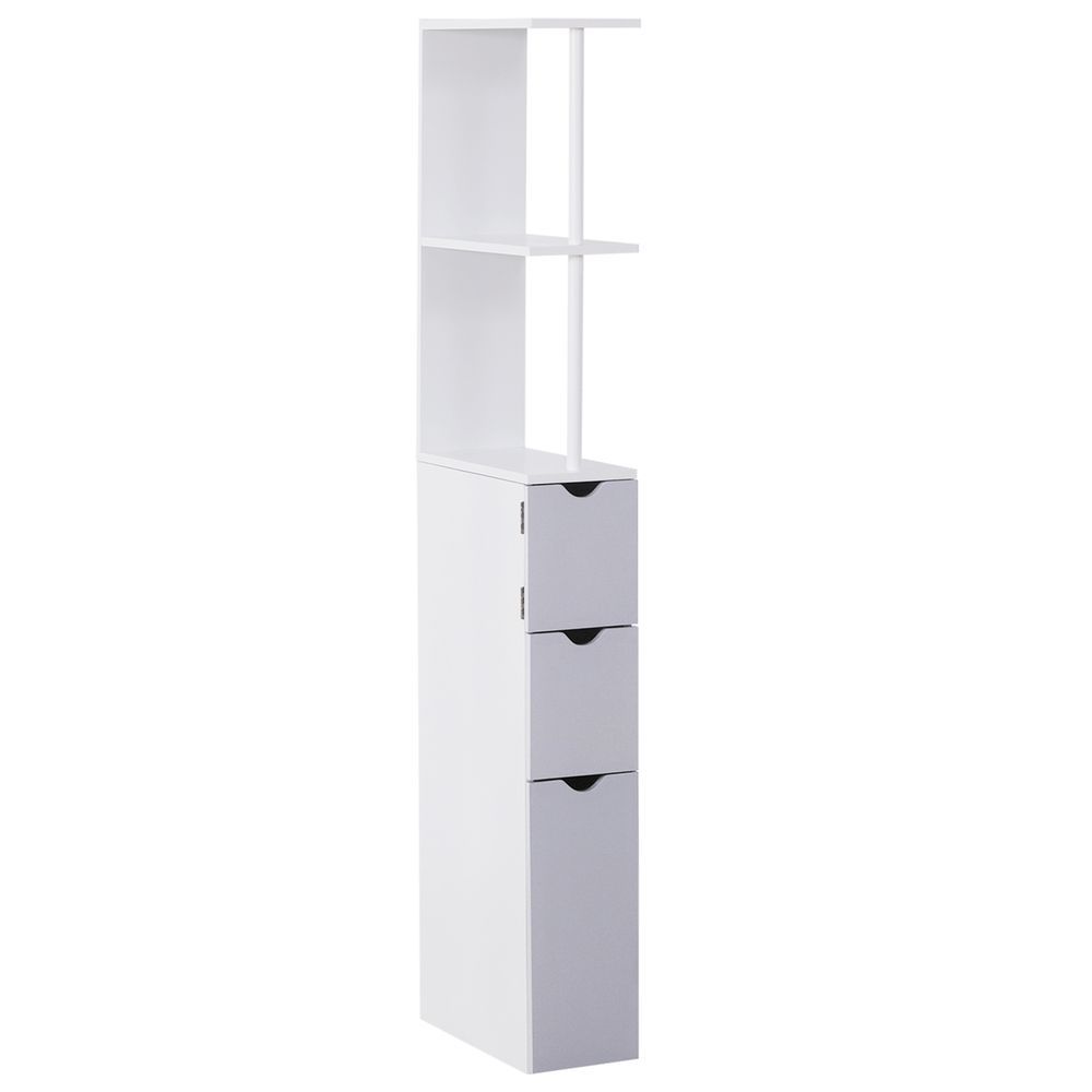 HOMCOM 55' Tall Bathroom Cabinets, Narrow Storage Cabinet Freestanding Linen Tower With 2-Tier Shelf And Drawers, White_voghion.com