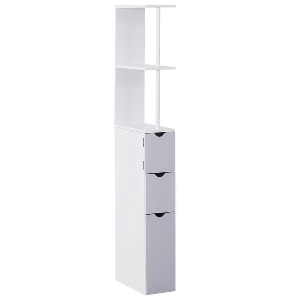 HOMCOM 55' Tall Bathroom Cabinets, Narrow Storage Cabinet Freestanding Linen Tower With 2-Tier Shelf And Drawers, White_voghion.com