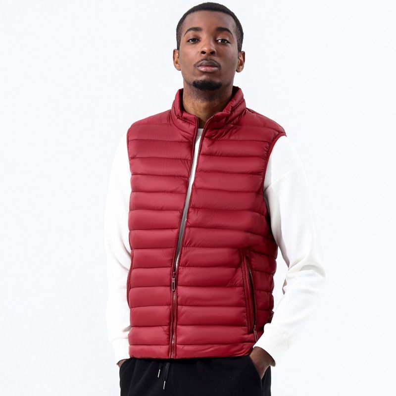 Gilet sans manches pour homme, col montant, croisé, grande taille, décontracté, chaud, épaules dénudées, en stock, vente en gros, vêtements en coton, nouvelle collection automne et hiver_voghion.com