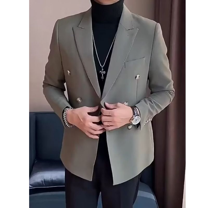 Blazer doppiopetto casual da uomo CT, primavera e autunno, abito singolo business britannico di alta gamma, vestibilità slim alla moda da uomo_voghion.com