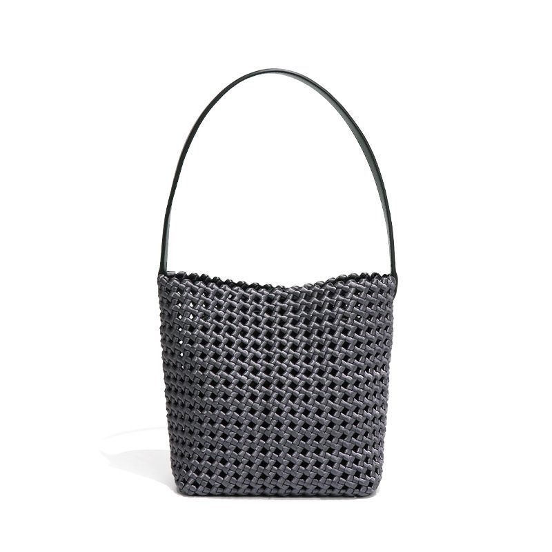 2025 High-End Silk Satin Large Capacity Solid Color Simple Black Commuter Shoulder Underarm Tote Bucket Bag_voghion.com