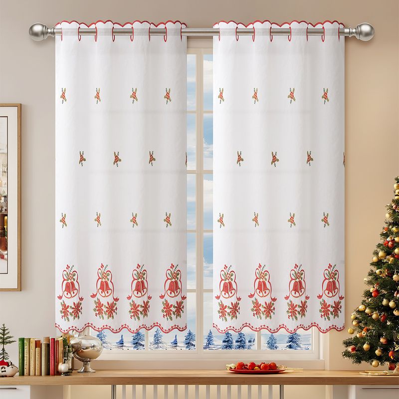 Cortina curta perfurada com fio bordado de Natal, tela blackout para janela, cortina com acabamento natalino_voghion.com