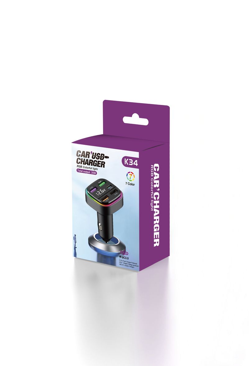 Car Chargers Multi Port Car Charger QC3.0 Fast Charging Car Charger Five Port Expansion Colorful Atmosphere Light_voghion.com