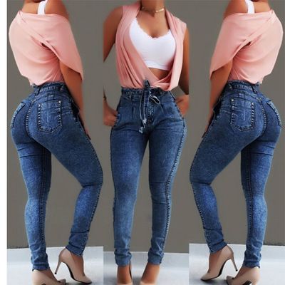 Women's Clothing Jeans Slim Fit Stretch Tassel Belt High Waist Jeans For Women_voghion.com