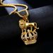 Hip Hop Jewelry Titanium Steel Gold Plated Diamond Crown Lion Head Pendant Necklace_voghion.com