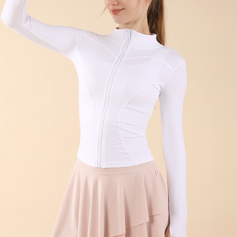 Yoga-Oberteil mit hoher elastischer Taille, Strickjacke, langärmelig, Fitnessbekleidung, lässig, schlankmachend, Laufsportjacke für Damen_voghion.com