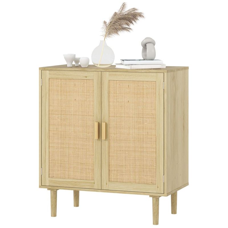 HOMCOM Bohemian Sideboard, 31.5' Buffet Cabinet With 2 Rattan Doors And Shelves For Living Room, Hallway, Natural_voghion.com