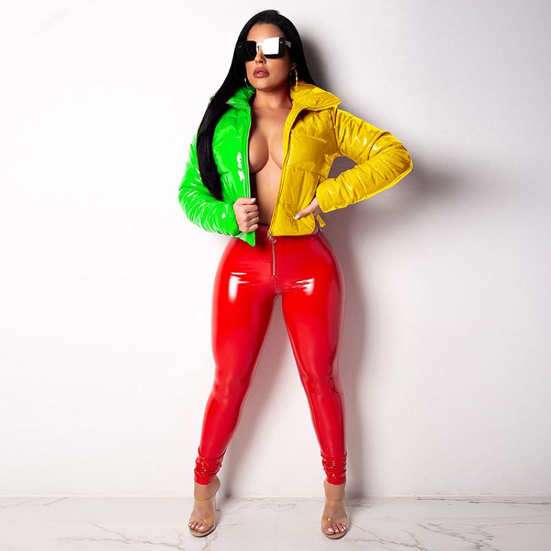 Veste chaude en cuir PU brillant et explosif pour femme_voghion.com