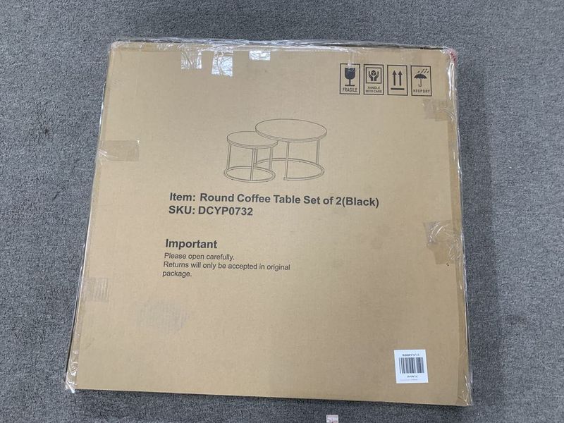 Nesting Coffee Table Set Of 2, 27.6inch Round Coffee Table Wood Marble Pattern Top With Sturdy Metal Frame, End Table Side Tables For Living Room Be_voghion.com