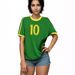 Women's Loose T-shirt Contrast Color Letter Printed Brazilian Football Sports T-shirt_voghion.com