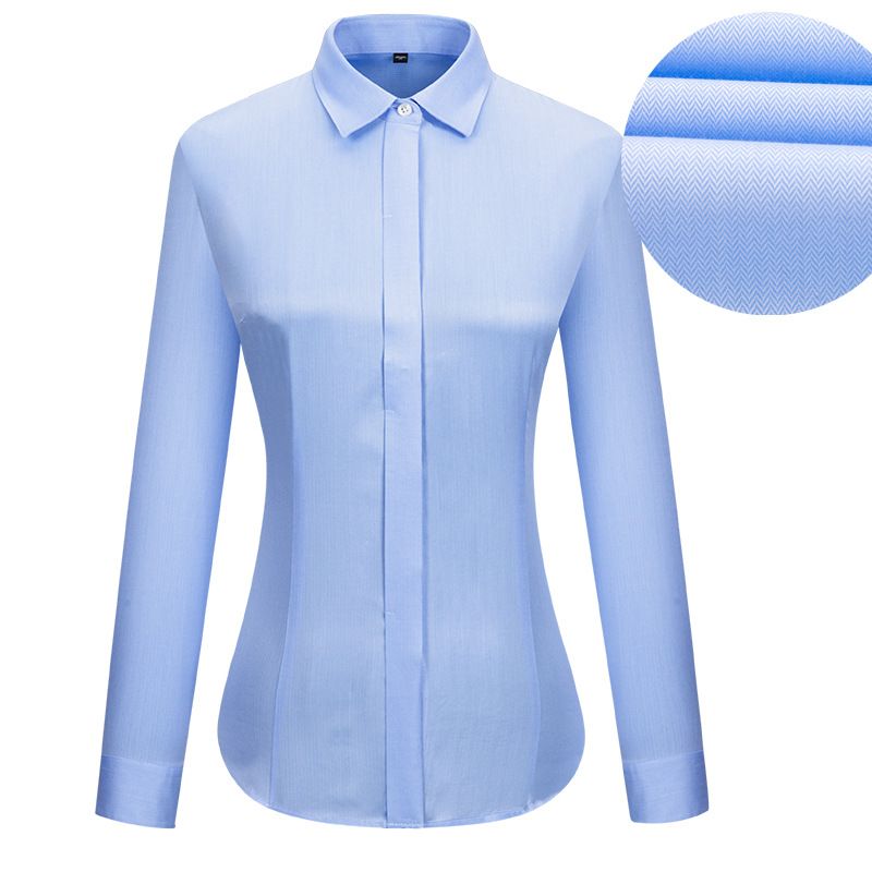 Women’s Cotton Long Sleeve Shirt – Wrinkle-Free Business Blouse With V-Neck & Straight Collar (Sizes 35-42)_voghion.com