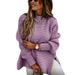 Women's Clothing twisted thread loose half high collar thick wool retro knitted sweater short front and long back sweater_voghion.com