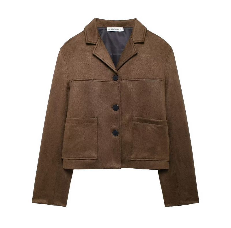 Damen 2024 Herbst/Winter New Street Short Wildlederjacke mit Kragenmantel_voghion.com