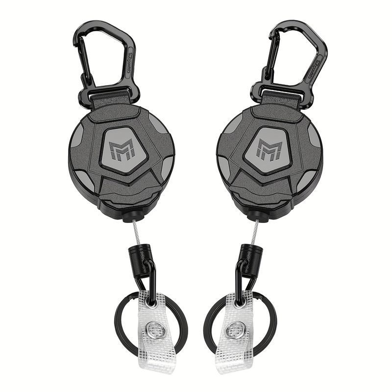 2-piece Retractable Keychain, Heavy-duty Mountain Buckle Badge Clip, Tactical ID Card Scroll Strap 31.5 Inches_voghion.com