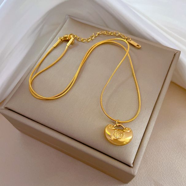 【Acciaio al titanio a corpo intero】 Collana in vero oro con fornace eolica minimalista personalizzata Fuzi Yuanbao da donna, maglia INS rossa_voghion.com