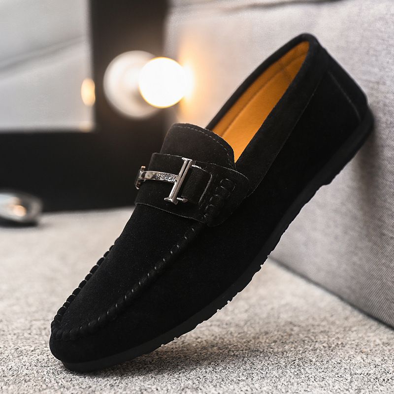 Lefu Single Low Top Round Head Lazy Männer 2025 bequem handgemaachte Liederschong, mëll Sohle, Casual One Step Kick_voghion.com