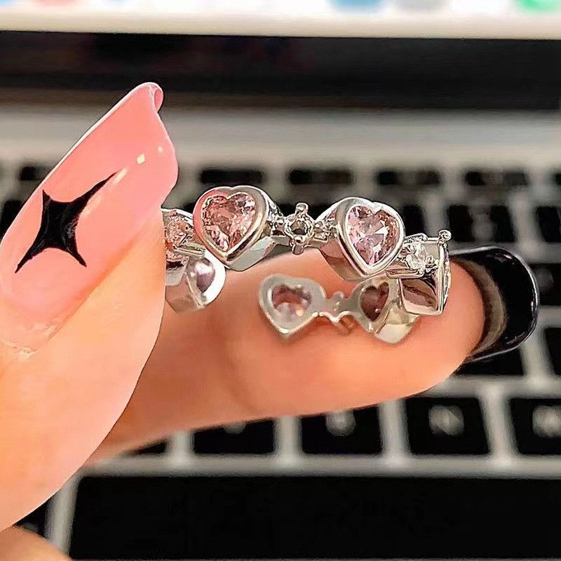 2024 Cuore di cristallo rosa Retro Happy Opal Y2K, anello da donna con zirconia splendente, regalo di gioielli_voghion.com